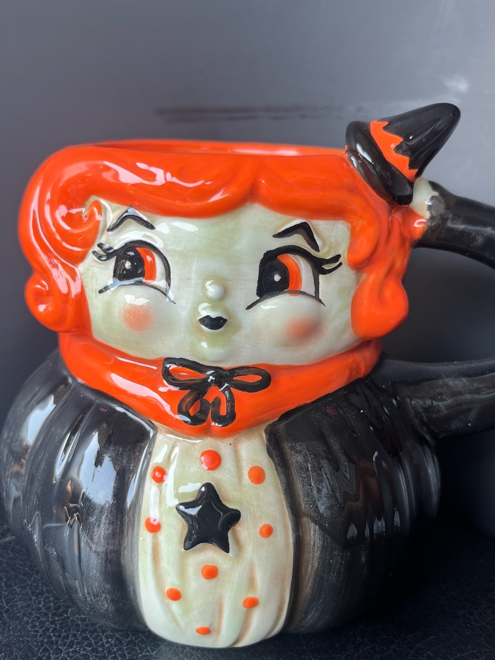 Halloween Witch Ceramic Mug in Orange and Black - Brand Unknown